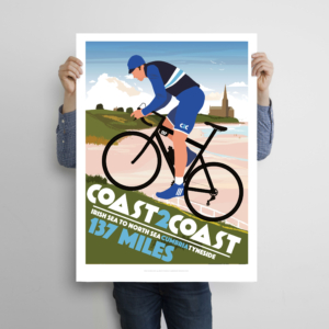 Personalised Coast to Coast Cycling Poster, C2C Route Print, Custom Cyclist Gift